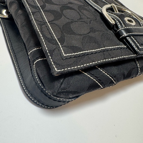 Coach Signature Shoulder Bag Crossbody Black Monogram Canvas & Leather #10082 - Picture 10 of 11